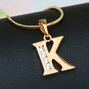 "Rose Gold Letter K Pendant with Crystals – 18K Gold Plated Charm, XPPT1360